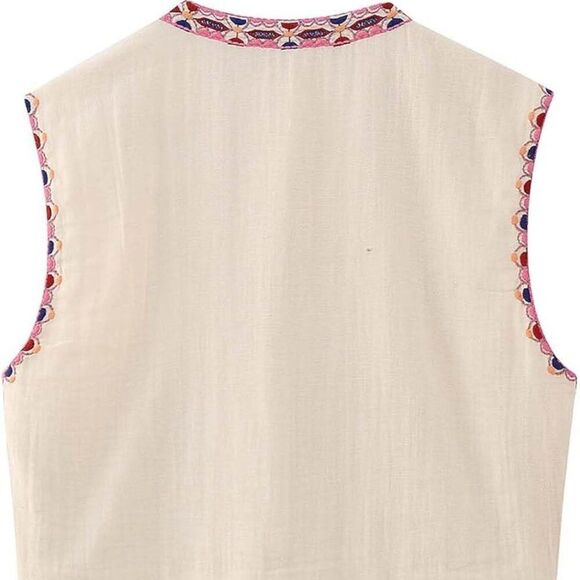 NWT Zara Vest XS Floral Ivory Pink and Green Vest - Picture 2 of 2